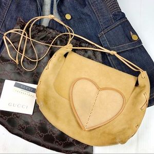 GUCCI Suede Leather Heart Logo Cross Body Mini Bag